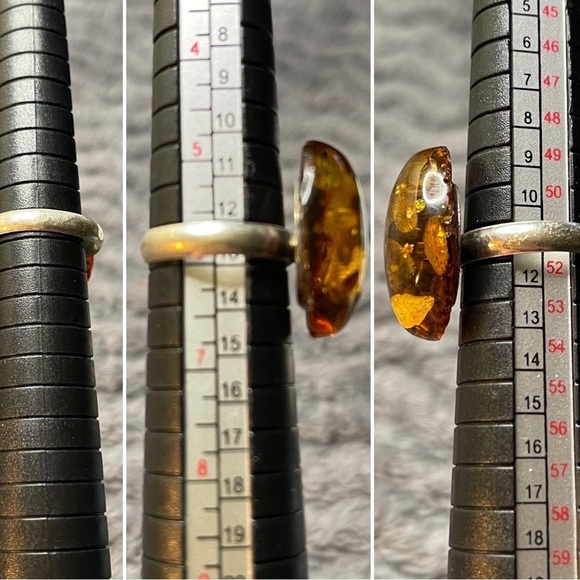 AMBER & SILVER VINTAGE Ring in a Domed Shape. Size 6 - Picture 10 of 17